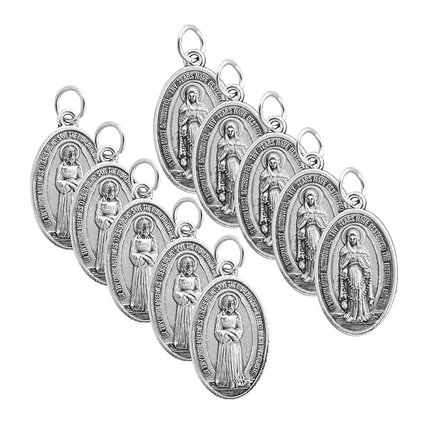 Our Lady of Tears Medal 10 Pack - Antique Silver Color