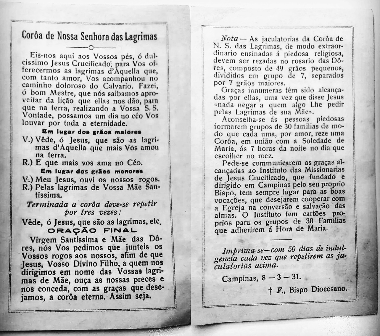 Coronilla de Nuestra Señora de las Lágrimas / Rosario de las Lágrimas de María